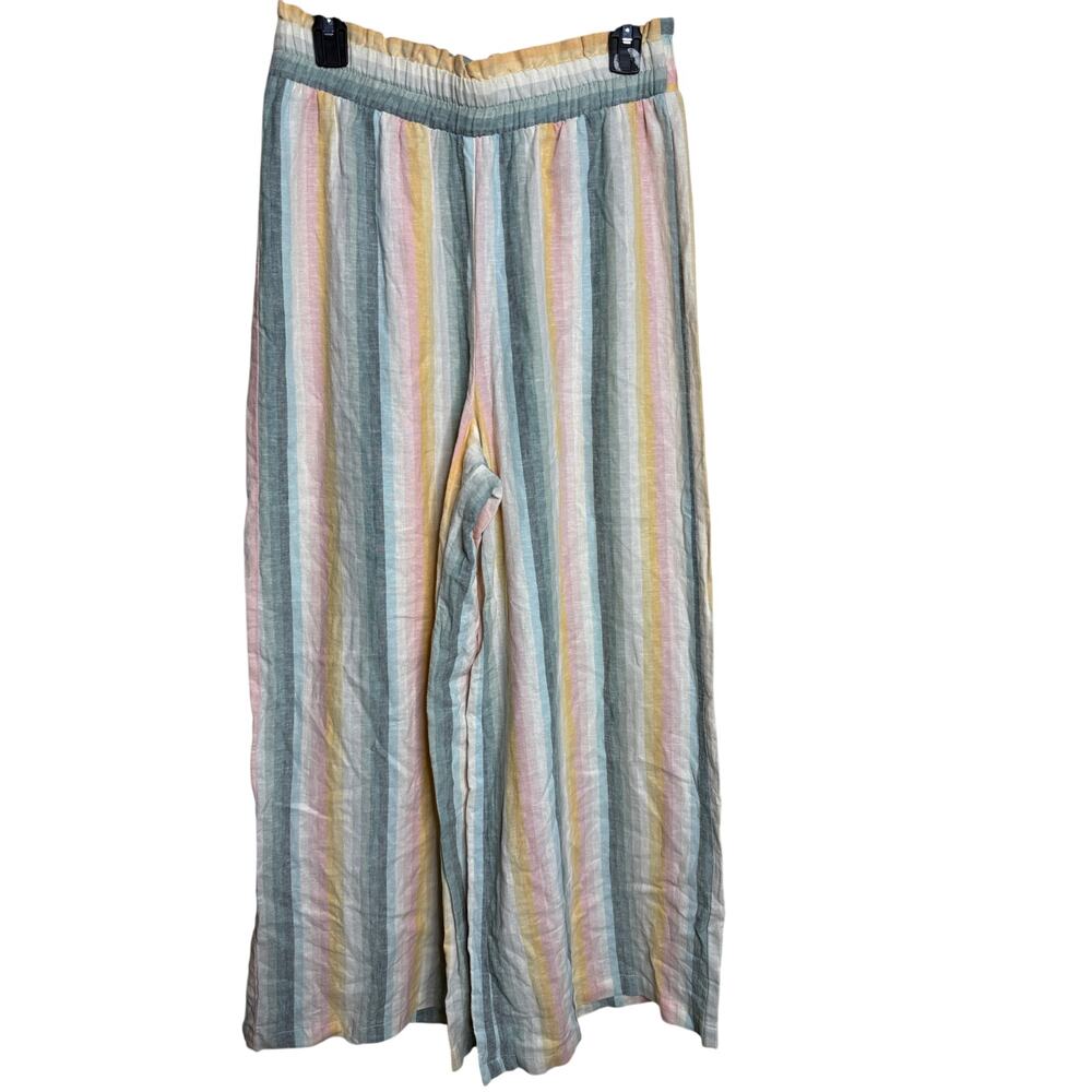 Show Me Your Mumu Pastel Stripe Linen Wide Leg Pants Medium